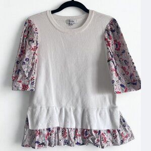 Fate Floral Sleeve Faux Layered Sweater Blouse 100% Cotton Size Small